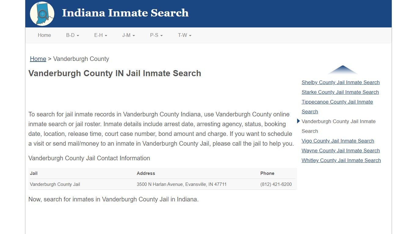 Vanderburgh County IN Jail Inmate Search