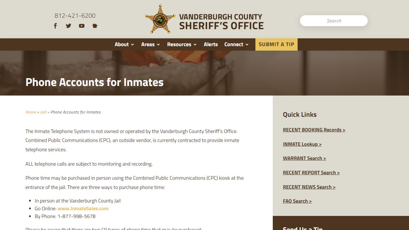 Phone Accounts for Inmates - Vanderburgh County Sheriff's ...